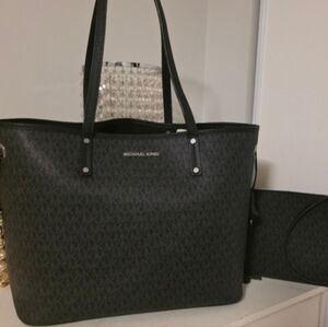 Michael Kors Black Monogram Tote and Pouch
